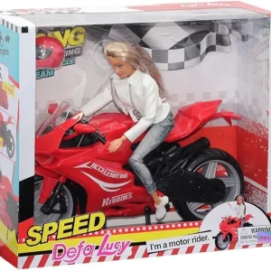 Poupée Defa Lucy sur une moto rouge