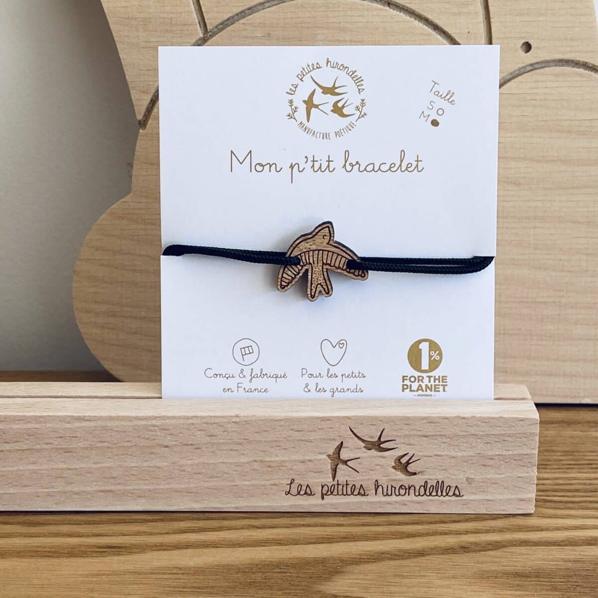 Les Petites Hirondelles – Bracelet vert en bois taille S – Hirondelles