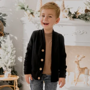 Cardigan avec boutons noir pour garçon, grandeurs 6 mois à 6 ans