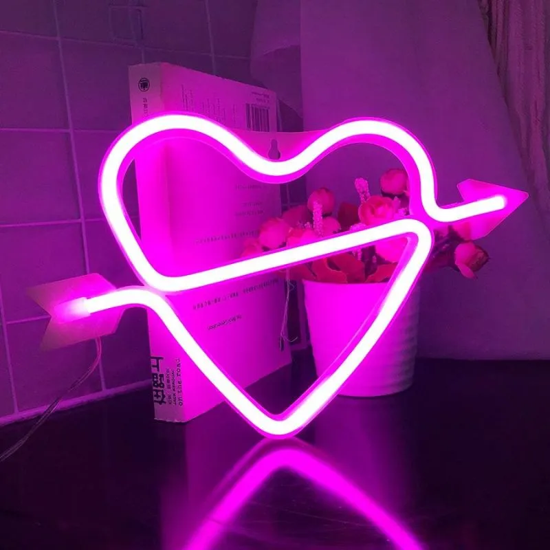 Lampe Neon Cœur Flèche de Cupidon Rose – Image 3