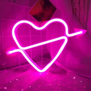 Lampe Neon Cœur Flèche de Cupidon Rose