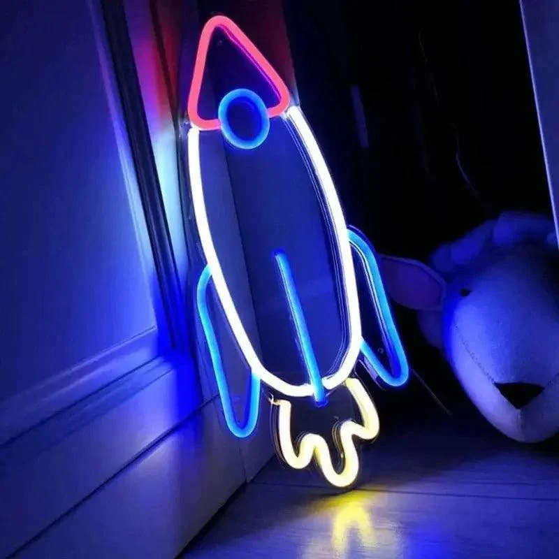 Neon Decoratif Mural Fusée