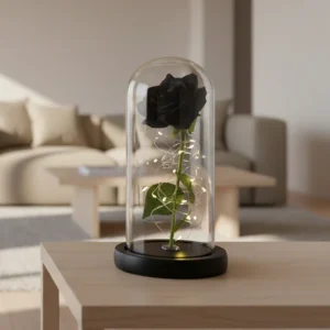 Rose Eternelle Noir Sous Cloche