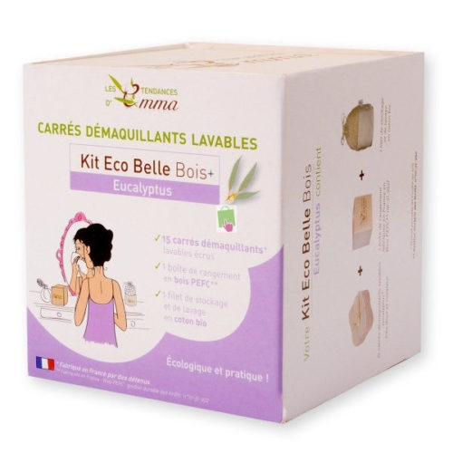 Les tendances d’Emma -Kit bois 15 lingettes démaquillantes + filet – Eucalyptus biface