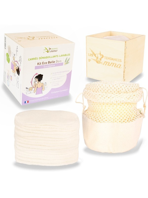 Les tendances d’Emma -Kit bois 15 lingettes démaquillantes + filet – Eucalyptus biface – Image 2